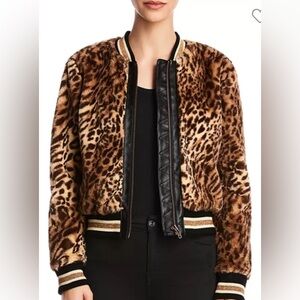 Leopard Print Faux Fur Bomber Jacket